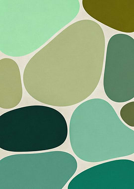 Abstract Pebble Shapes - Mid-Century Modern Green Art