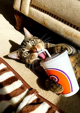 Cat drinking from a cup