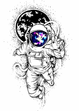 Astronaut in Space Black and White