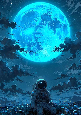 Astronaut under a giant blue moon