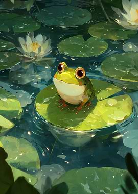 Frog on Lily Pad Illustration