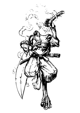 Frog Samurai Ink Drawing