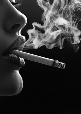 Monochrome Woman Smoking Cigarette