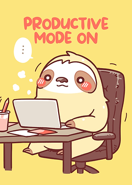 Productive Sloth Working on Laptop