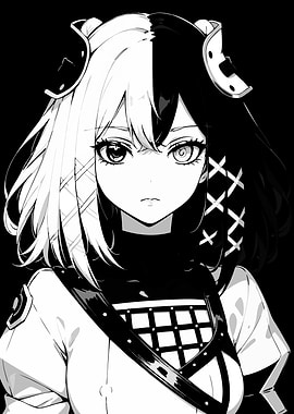 Anime Girl with Split Hair Color