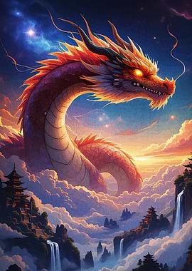 Majestic Dragon Over Asian Landscape