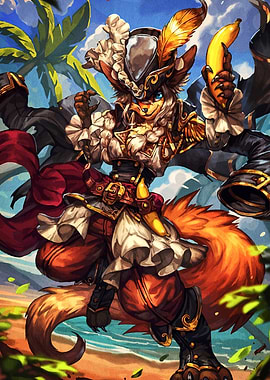Fox Pirate with Banana on Tropical Beach