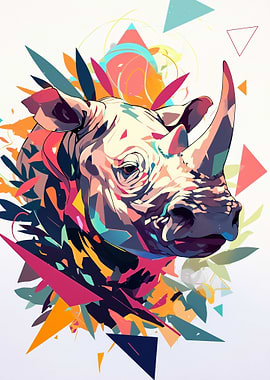 Colorful Geometric Rhino Portrait