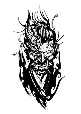 Black and White Oni Mask Illustration