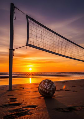 Volleyball on Beach at Sunset