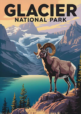 Glacier National Park Ram Illustration