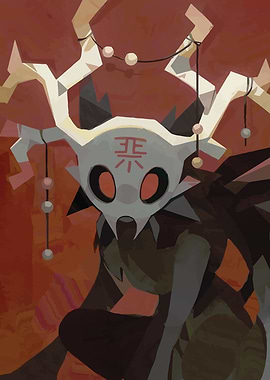 Mystical Masked Figure with Antlers