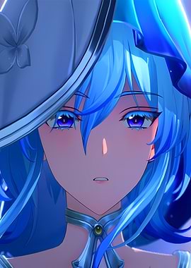 Anime Girl with Blue Hair and Hat