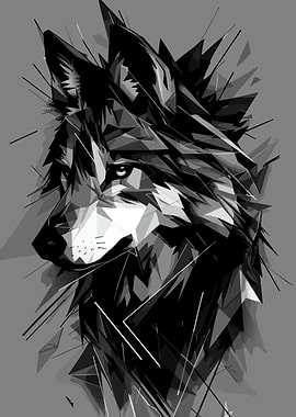 Abstract Wolf Portrait in Black and White