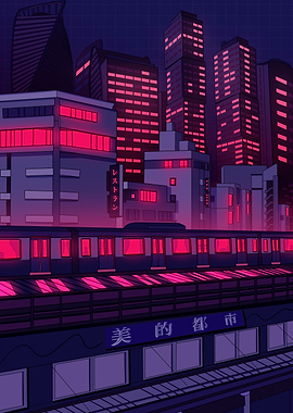 Neon Tokyo with Train