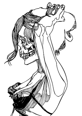 Skeleton Woman with Bra Ink Drawing