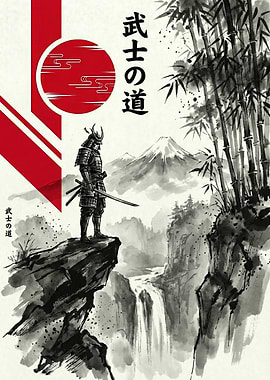 Samurai on Cliff Ink Painting