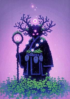 Mystical Forest Spirit with Glowing Orbs