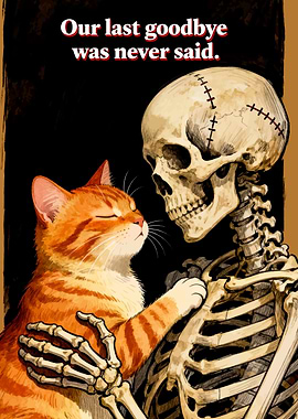 Cat and Skeleton: Unspoken Goodbye