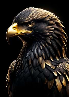 Golden Eagle Portrait on Black Background