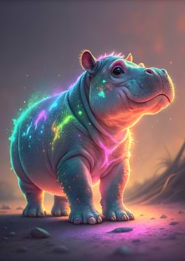 Colorful Baby Hippo Portrait