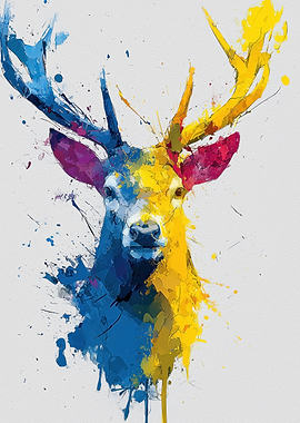 Colorful Deer Head Watercolor Painting