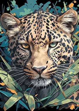 Leopard Portrait in Jungle Foliage