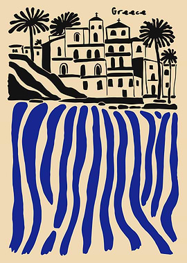 Greece Illustration with Blue Water