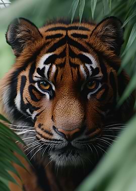 Tiger Portrait in Lush Greenery