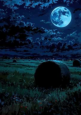 Blue Moon Over Hay Bales