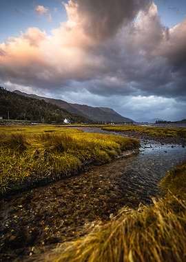 Scottish Highlands Landscape with Stream