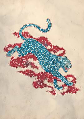 Blue Leopard on Red Clouds