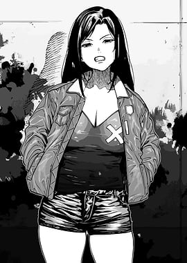 Anime Girl in Jacket and Shorts