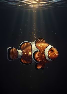 Clownfish in Dark Water with Light