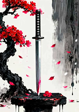 Katana and Cherry Blossoms