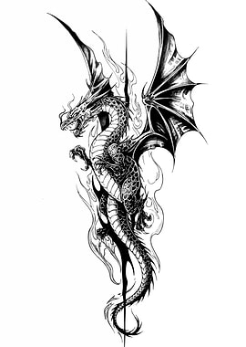 Detailed Dragon Illustration in Black and White