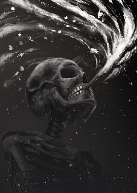 Smoking Skull Black and White Art