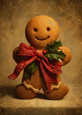 Gingerbread Man with Bow and Holly