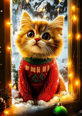 Christmas Kitten in Window