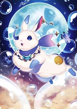 Fantasy Rabbit with Moon and Bubbles