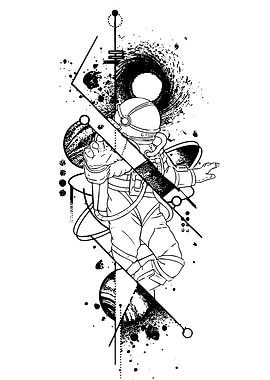 Astronaut in Space Black and White