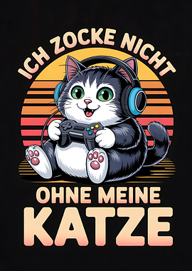 Gamer Cat with Controller and Headphones