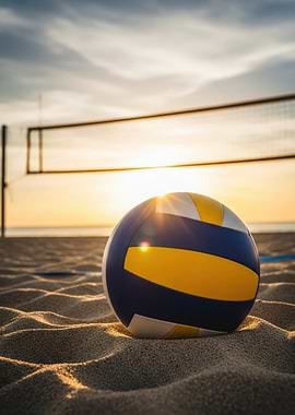 Volleyball on Beach at Sunset