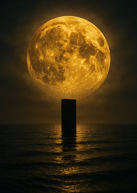 Golden Moon Over Ocean