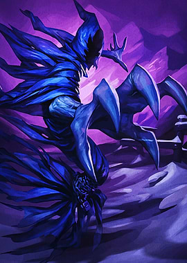 Blue Hooded Figure in Snowy Landscape