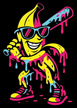 Banana Baseball Poster Funny Cartoon Banana Wall Art Colorful Pop Art Print