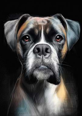 Boxer Dog Portrait on Black Background