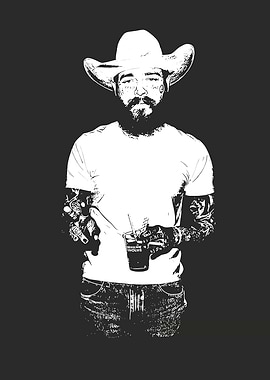 Cowboy with Drink - Black and White