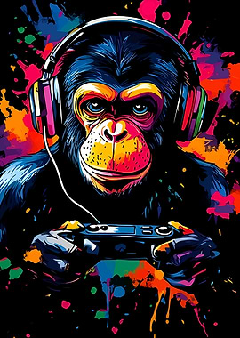 Gamer Monkey with Headphones