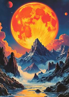 Fantasy Landscape with Red Moon
